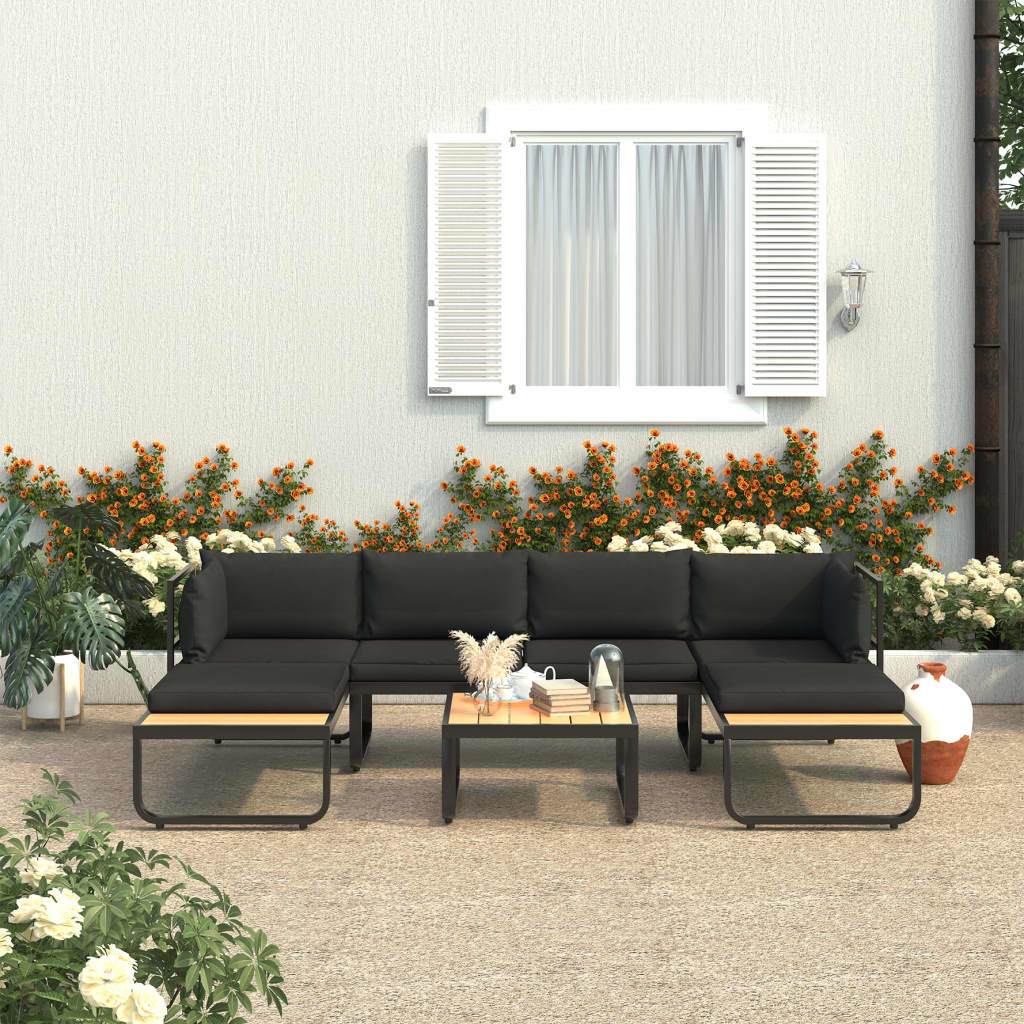 vidaXL 4 Piece Patio Corner Sofa Set with Cushions Aluminum and WPC - image 1 of 11