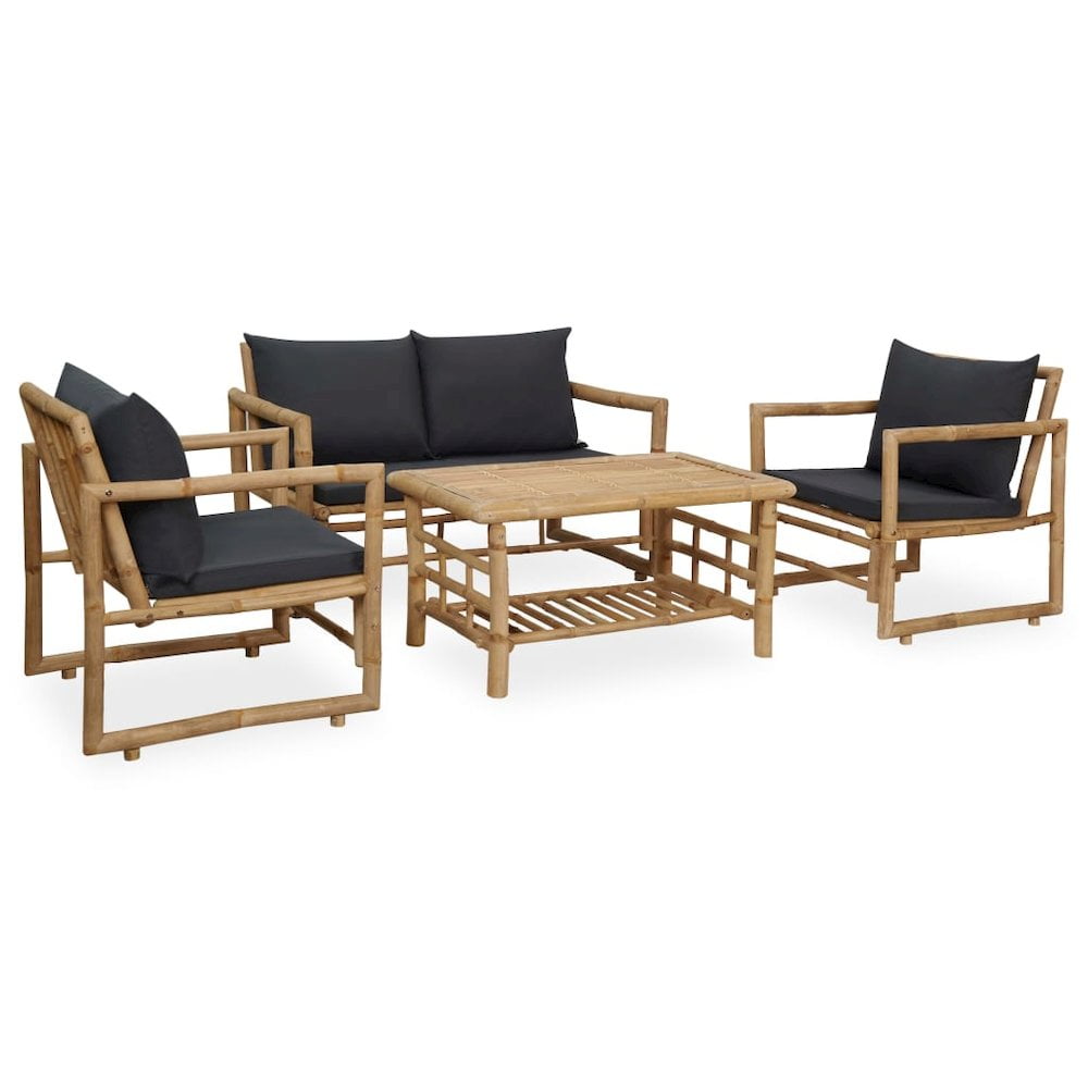 Multicolor Bamboo 4-Piece Patio Lounge Set with Cushions