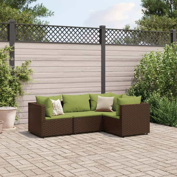 vidaXL 4 Piece Patio Lounge Set with Cushions Brown Poly Rattan