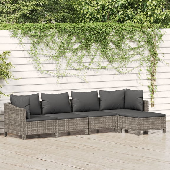 vidaXL 4 Piece Patio Lounge Set with Cushions Gray Poly Rattan