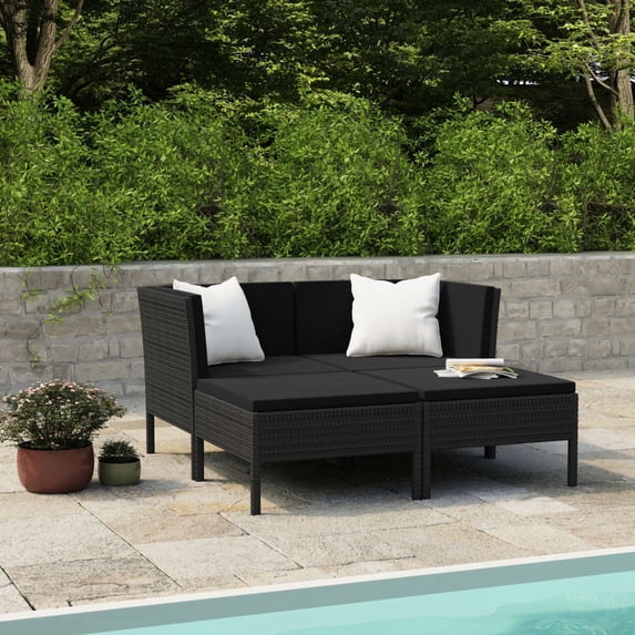 vidaXL 4 Piece Patio Lounge Set with Cushions Poly Rattan Black