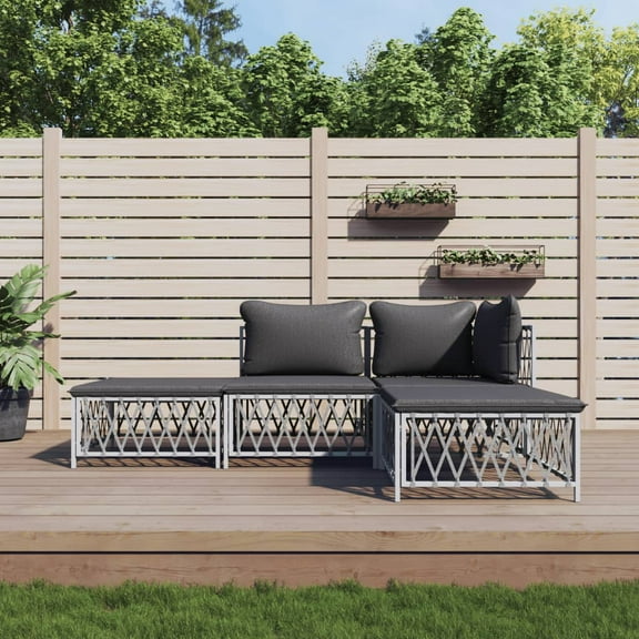 vidaXL 4 Piece Patio Lounge Set with Cushions White Steel