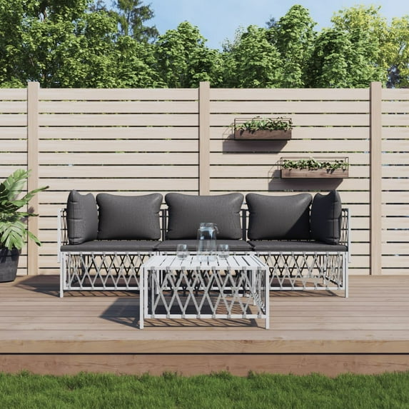 vidaXL 4 Piece Patio Lounge Set with Cushions White Steel