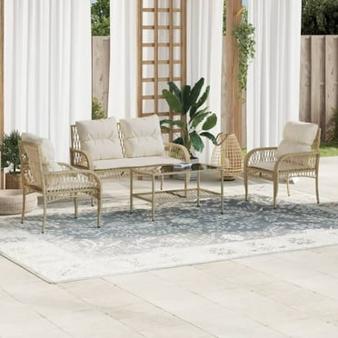 vidaXL 4 Piece Patio Sofa Set with Cushions Beige Poly Rattan