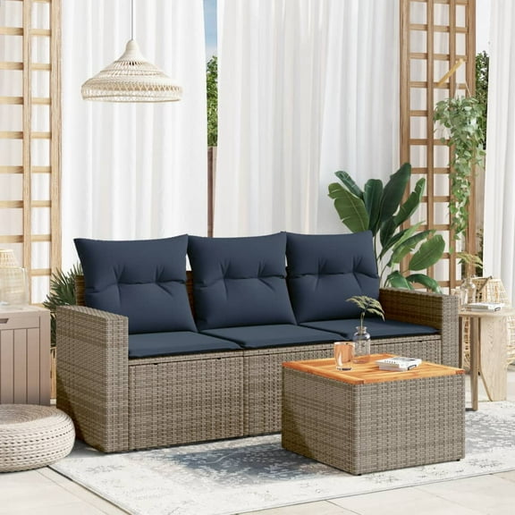 vidaXL 4 Piece Patio Sofa Set with Cushions Gray Poly Rattan