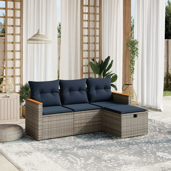 vidaXL 4 Piece Patio Sofa Set with Cushions Gray Poly Rattan