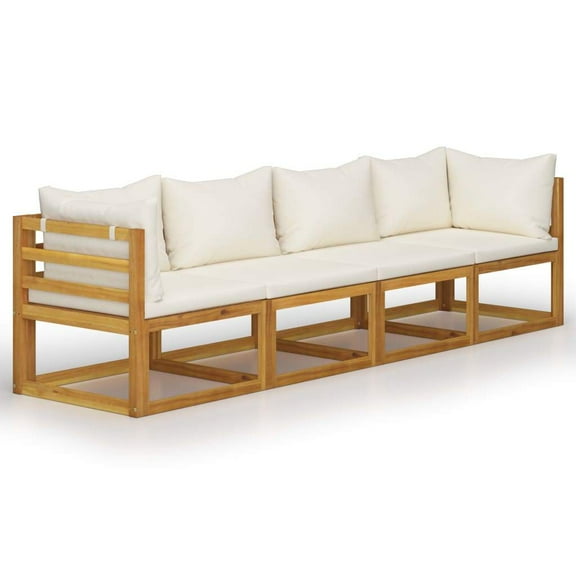 vidaXL 4-Seater Patio Sofa with Cushion Cream Solid Acacia Wood
