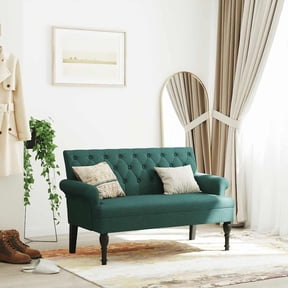 vidaXL 47” W Small Loveseat, Fabric Chesterfield Sofa, 2 Seater Couch for Living Room, Dark Green
