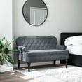 thumbnail image 1 of vidaXL 47” W Small Loveseat, Velvet Chesterfield Sofa, 2 Seater Couch for Living Room, Dark Gray, 1 of 8