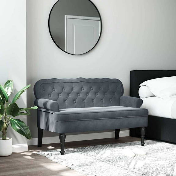 vidaXL 47” W Small Loveseat, Velvet Chesterfield Sofa, 2 Seater Couch for Living Room, Dark Gray