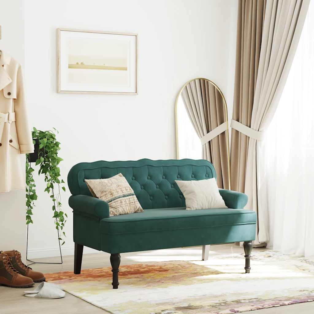 Teal Velvet Chesterfield Bench with Tufted Back and Rolled Arms