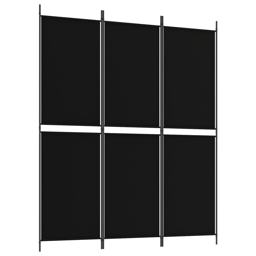 Black Polyester Fabric 3-Panel Folding Room Divider with Iron Frame