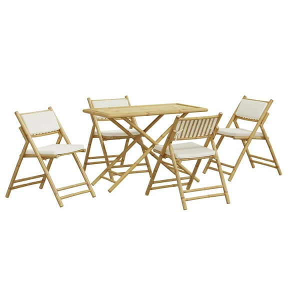 vidaXL 5 Piece Folding Bistro Set with Cushions Outdoor Table and Chairs Bamboo