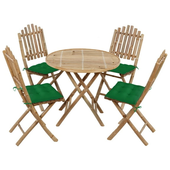 vidaXL Patio Dining Set Set of 4 Brown, Green Bamboo, Polyester Standard