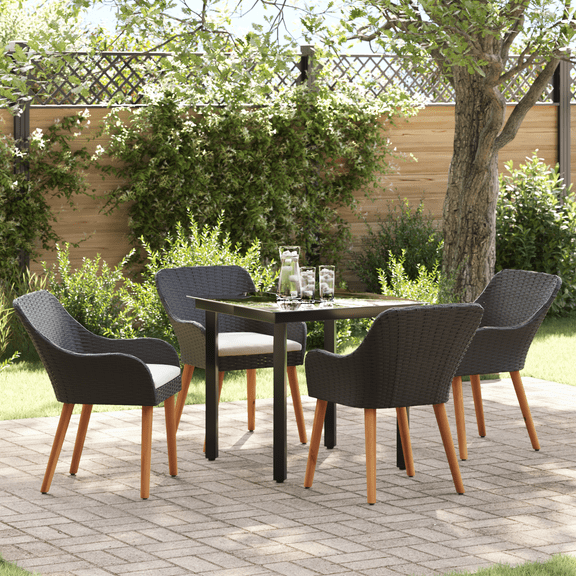 vidaXL 5 Piece Garden Dining Set Black Poly Rattan