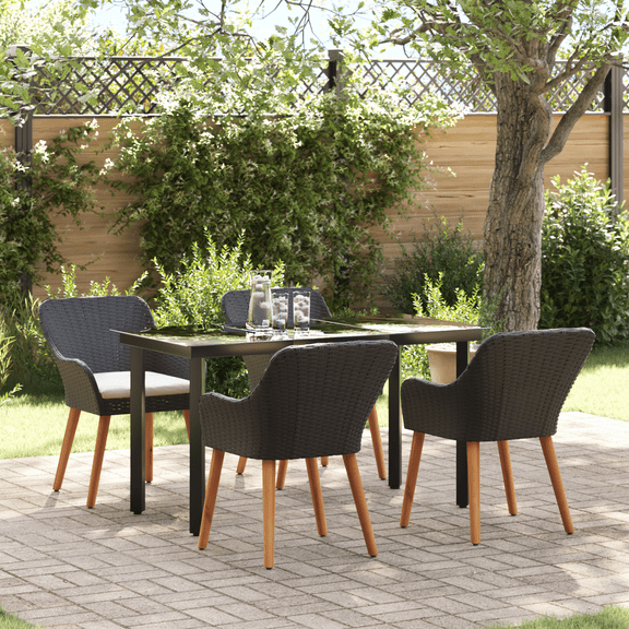 vidaXL 5 Piece Garden Dining Set Black Poly Rattan