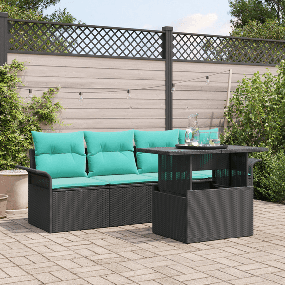 vidaXL 5 Piece Garden Sofa Set with Cushions Black Poly Rattan