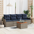 thumbnail image 1 of vidaXL 5 Piece Garden Sofa Set with Cushions Grey Poly Rattan Acacia, 1 of 5