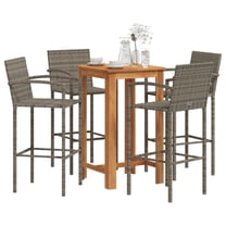 vidaXL 5 Piece Patio Bar Set Gray Solid Wood Acacia and Poly Rattan