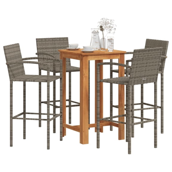 vidaXL 5 Piece Patio Bar Set Gray Solid Wood Acacia and Poly Rattan