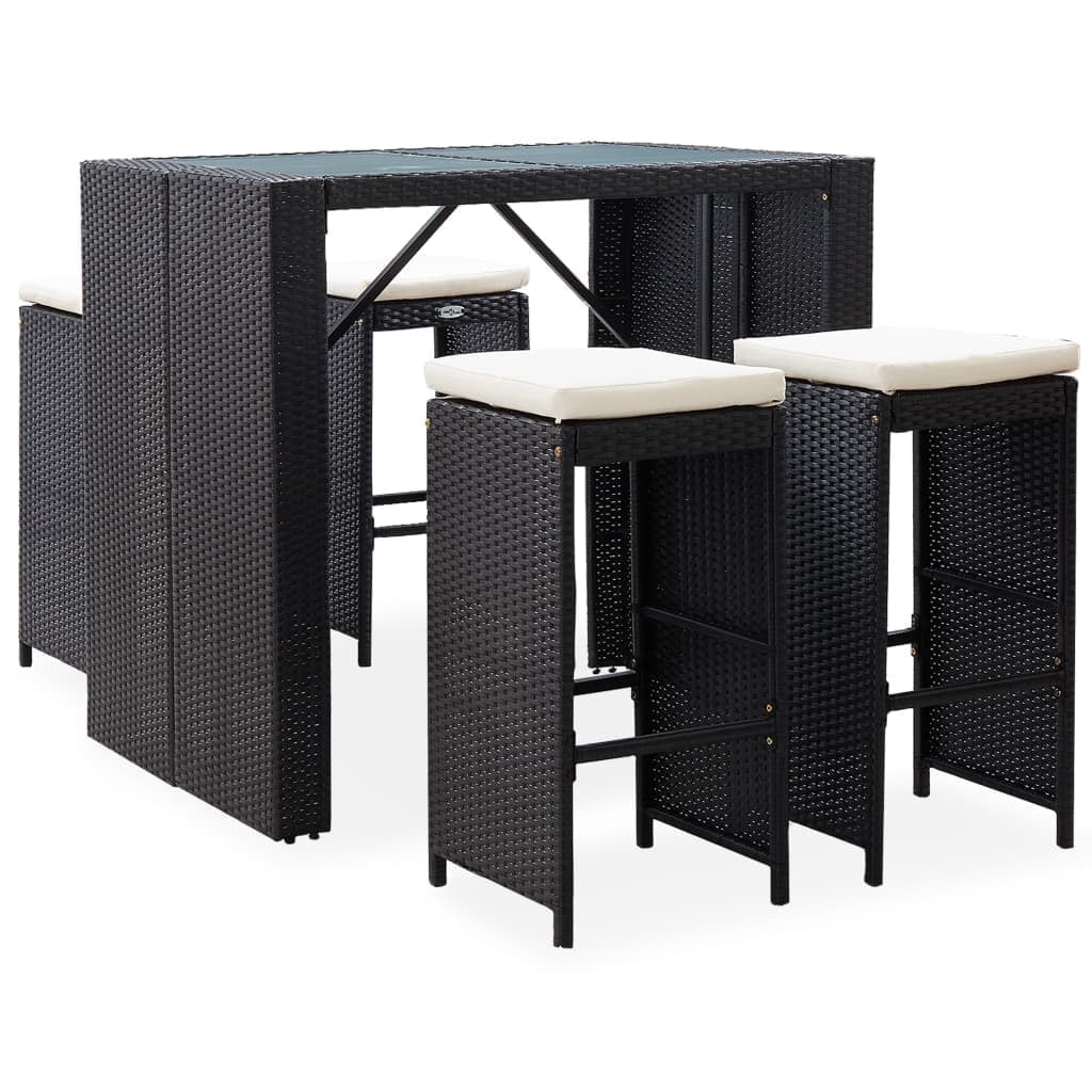 Black Poly Rattan and Glass 5 Piece Patio Bar Set