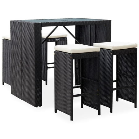 vidaXL 5 Piece Patio Bar Set Poly Rattan and Glass Black