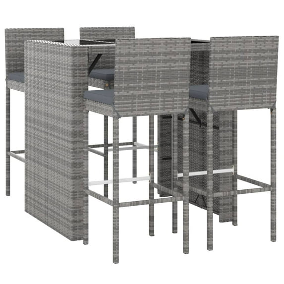 vidaXL 5 Piece Patio Bar Set with Cushions Black Poly Rattan