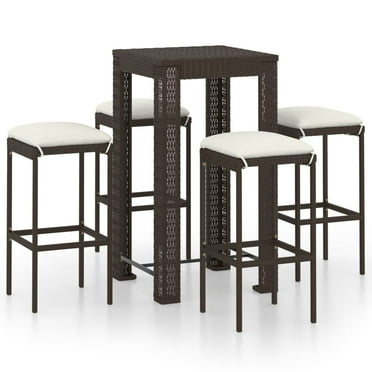 vidaXL 5 Piece Patio Bar Set with Cushions Poly Rattan Brown