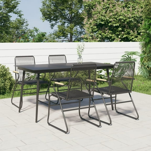vidaXL 5 Piece Patio Dining Set Black PVC Rattan