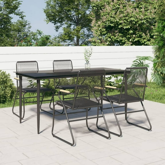 vidaXL 5 Piece Patio Dining Set Black PVC Rattan