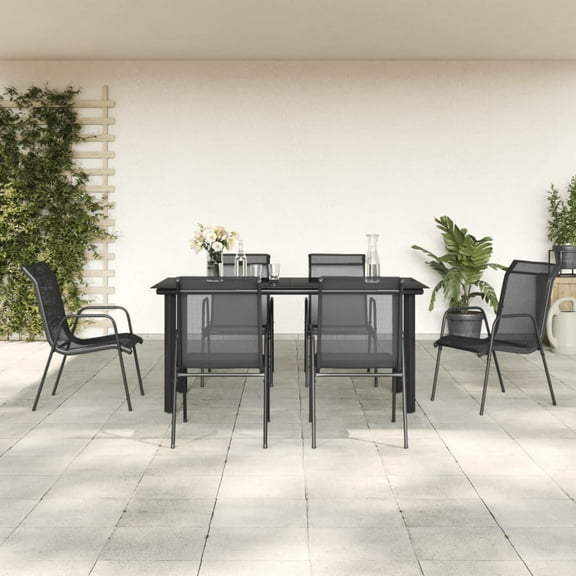 vidaXL 5 Piece Patio Dining Set Black Steel and Textilene