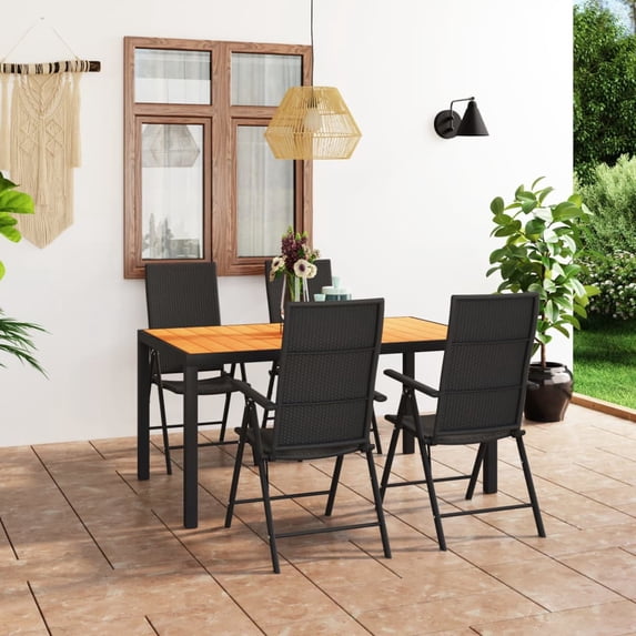 vidaXL Dining Set Black PE Rattan Medium Multi-Position Backrest