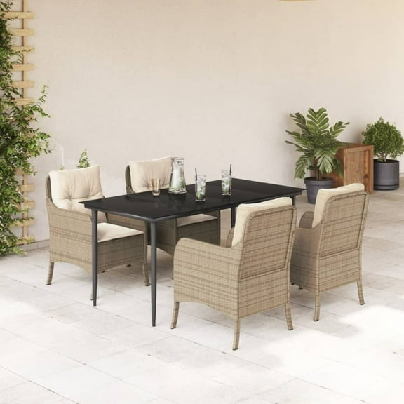vidaXL 5 Piece Patio Dining Set with Cushions Beige Poly Rattan