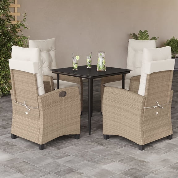 vidaXL 5 Piece Patio Dining Set with Cushions Beige Poly Rattan