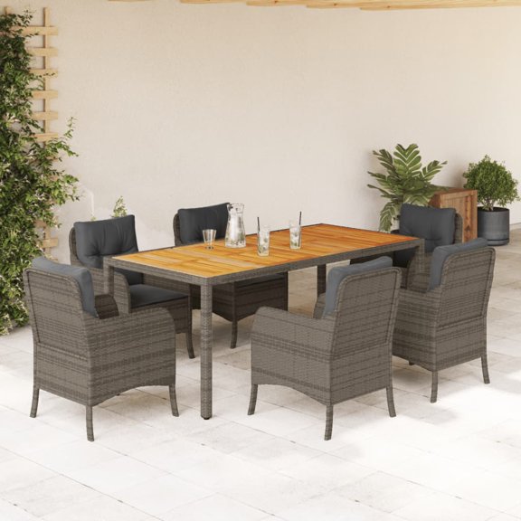 vidaXL 5 Piece Patio Dining Set with Cushions Black Poly Rattan