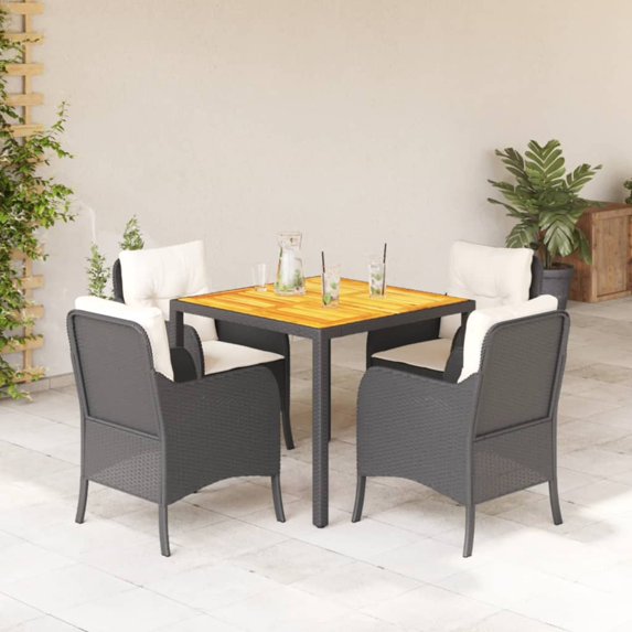 vidaXL 5 Piece Patio Dining Set with Cushions Black Poly Rattan