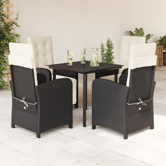 vidaXL Garden Dining Set Black PE Rattan 31.5 x 31.5 x 29.1 in