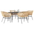 thumbnail image 1 of vidaXL 5 Piece Patio Dining Set with Cushions Brown Poly Rattan Glass, 1 of 10