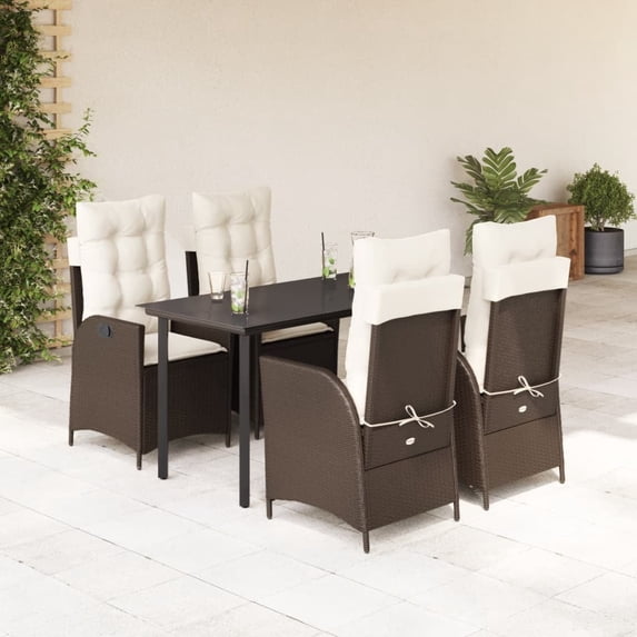 vidaXL 5 Piece Patio Dining Set with Cushions Brown Poly Rattan