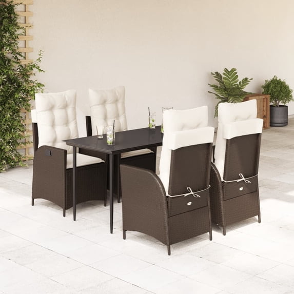 vidaXL 5 Piece Patio Dining Set with Cushions Brown Poly Rattan