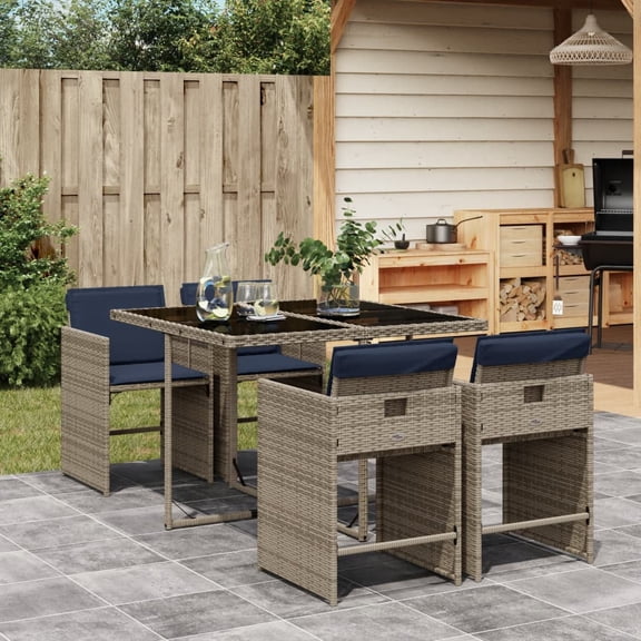 vidaXL 5 Piece Patio Dining Set with Cushions Gray Poly Rattan