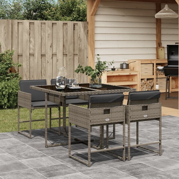 vidaXL 5 Piece Patio Dining Set with Cushions Gray Poly Rattan