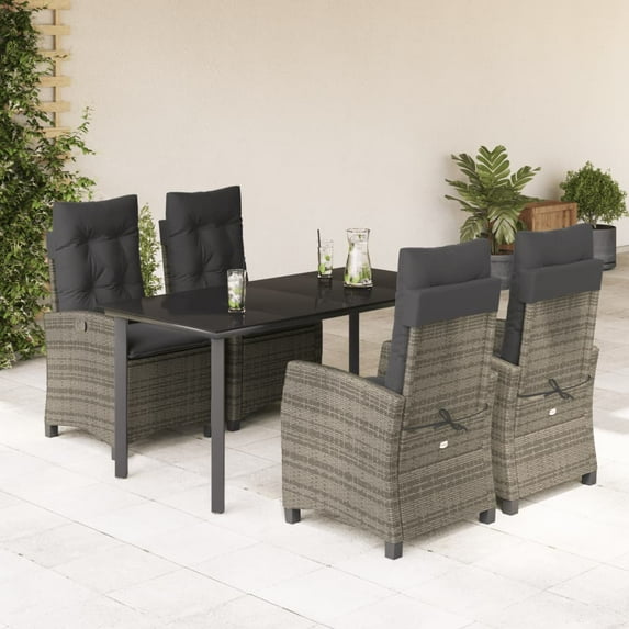 vidaXL 5 Piece Patio Dining Set with Cushions Gray Poly Rattan