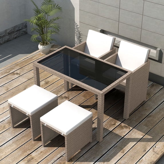 vidaXL 5 Piece Patio Dining Set with Cushions Poly Rattan Beige