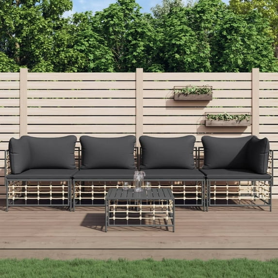 vidaXL 5 Piece Patio Lounge Set with Cushions Anthracite Poly Rattan