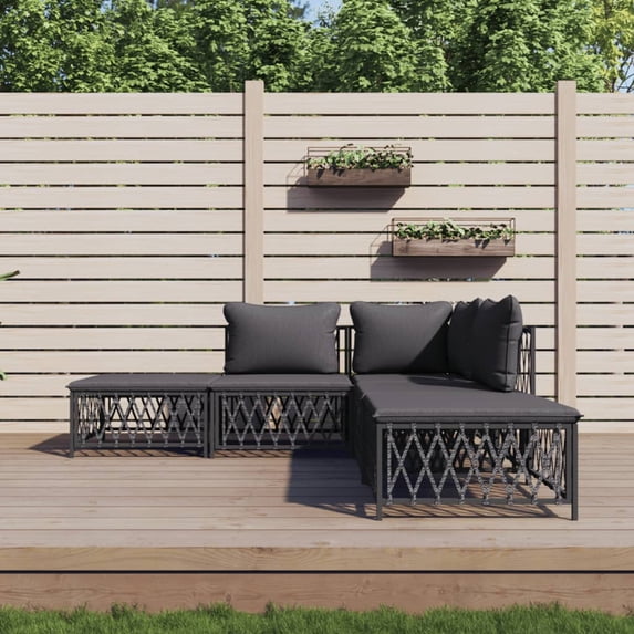 vidaXL 5 Piece Patio Lounge Set with Cushions Anthracite Steel