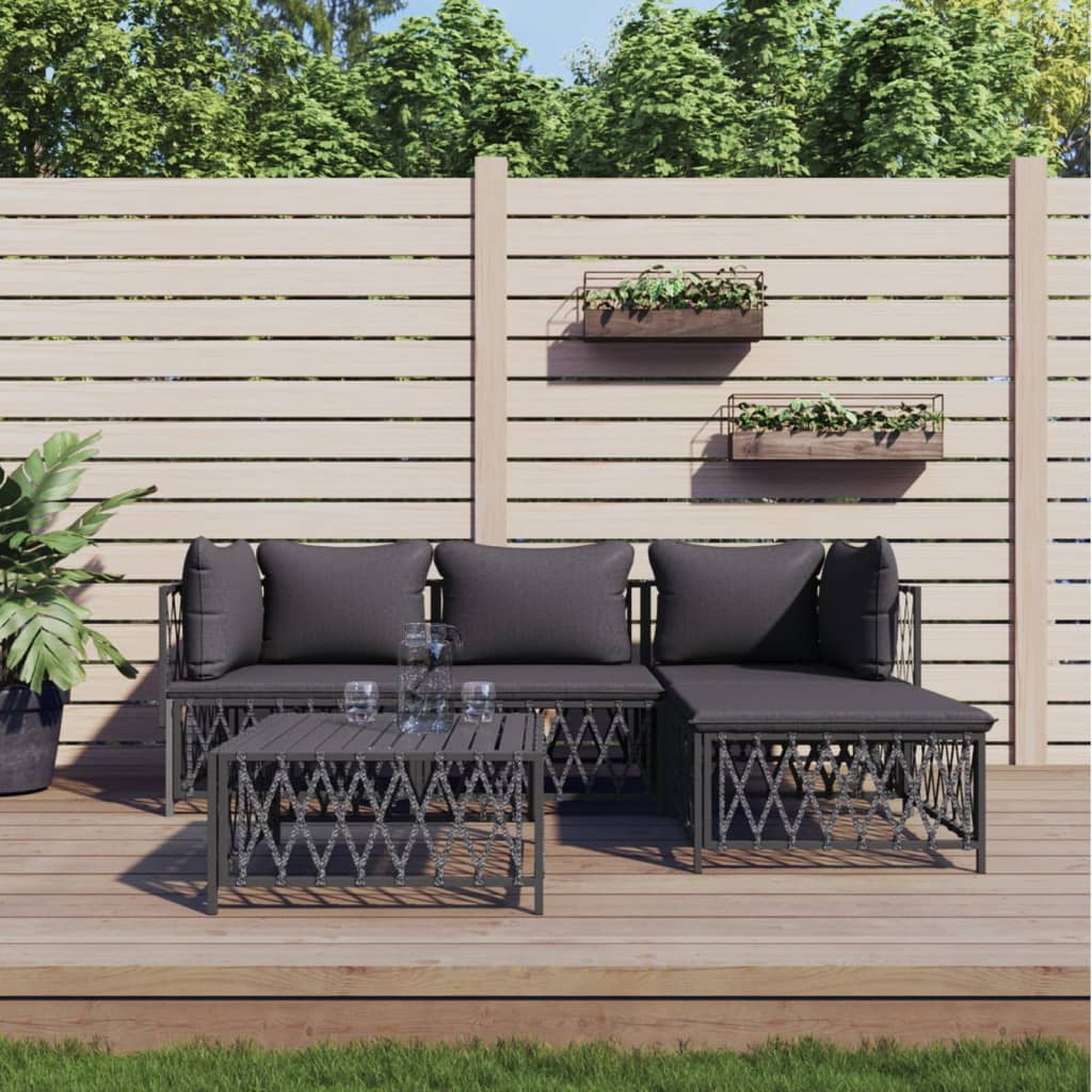 vidaXL 5 Piece Patio Lounge Set with Cushions Anthracite Steel