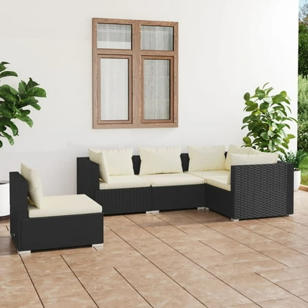 vidaXL 5 Piece Patio Lounge Set with Cushions Poly Rattan Black, 3102311