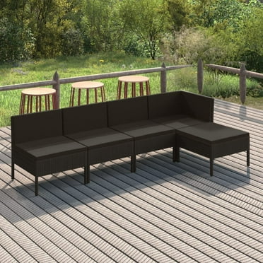 vidaXL 5 Piece Patio Lounge Set with Cushions Poly Rattan Black