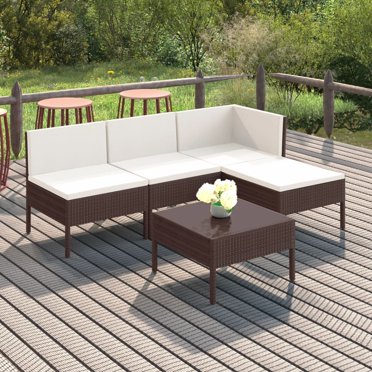vidaXL 5 Piece Patio Lounge Set with Cushions Poly Rattan Brown